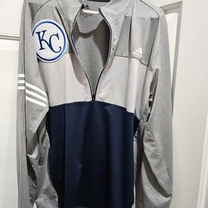 Adidas/ Kansas City Royals Gray and Blue Quarter-Zip Pullover Mens Size XL